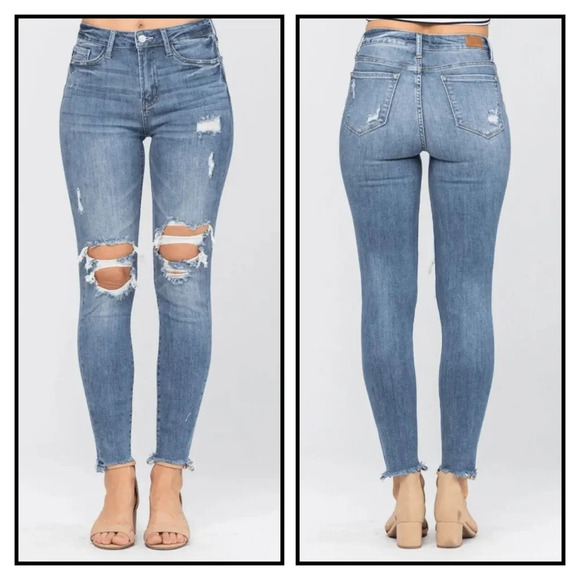 Judy Blue High Rise Knee Destroyed Denim Skinny Jeans Size 18W - Picture 6 of 6